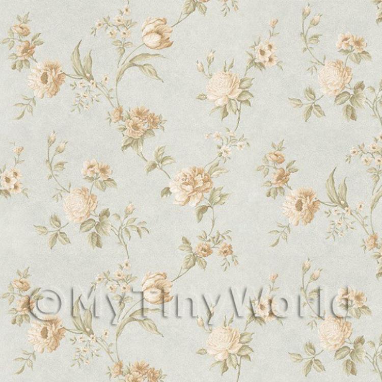 Dolls House Miniature Mixed White Flowers On Pale Blue Wallpaper