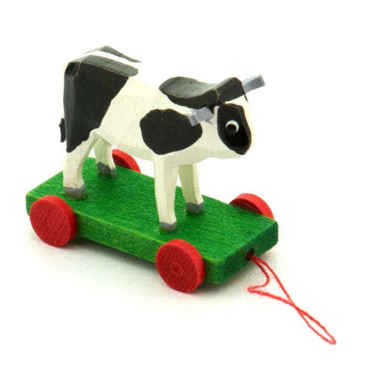 Handmade German Wood Large Cow Pull-a-long toy