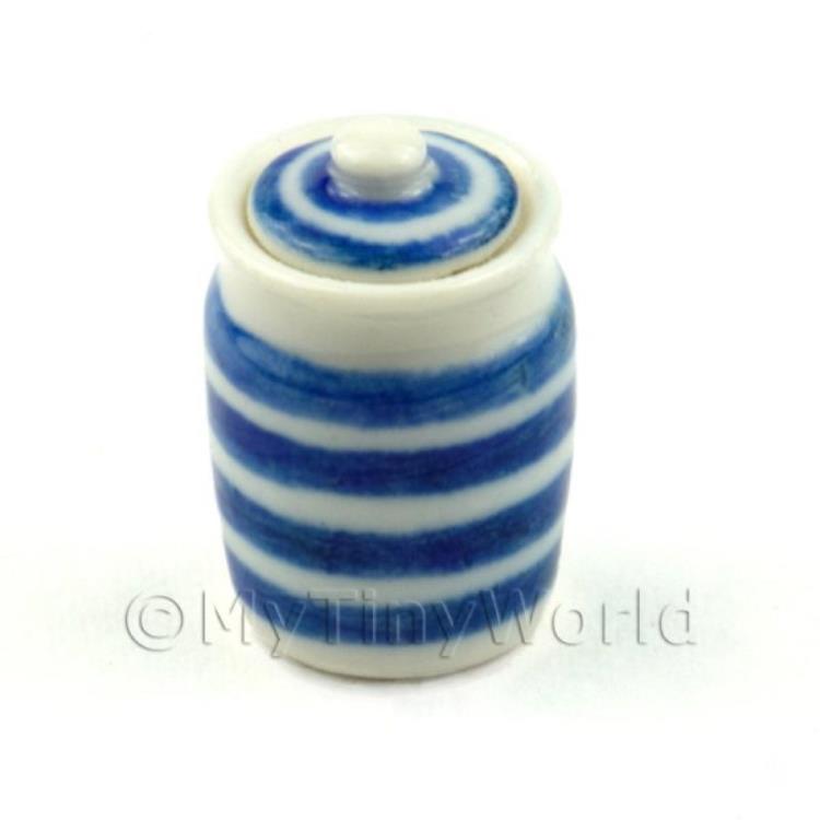 Dolls House Miniature Storage jar - blue/white stripe