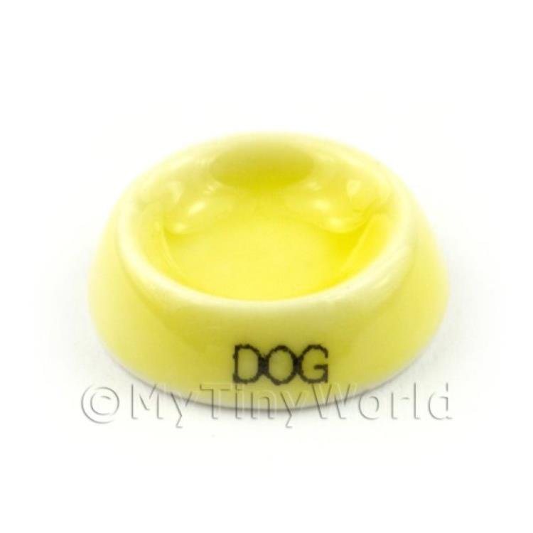 Dolls House Miniature Yellow ceramic dog bowl