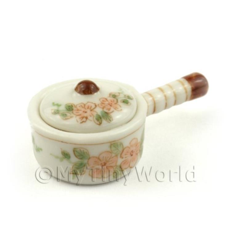 Dolls House Miniature Small saucepan/pot with handle - floral design