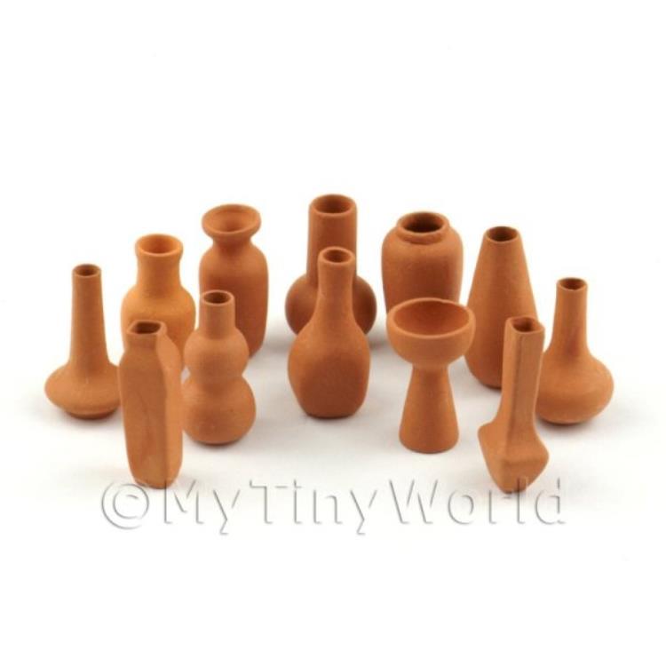 Dolls House Miniature Set Of 12 Very Fine Terracotta Vases