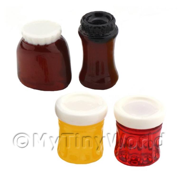 Dolls House Miniature Set Of 4 Resin Food Jars And Labels