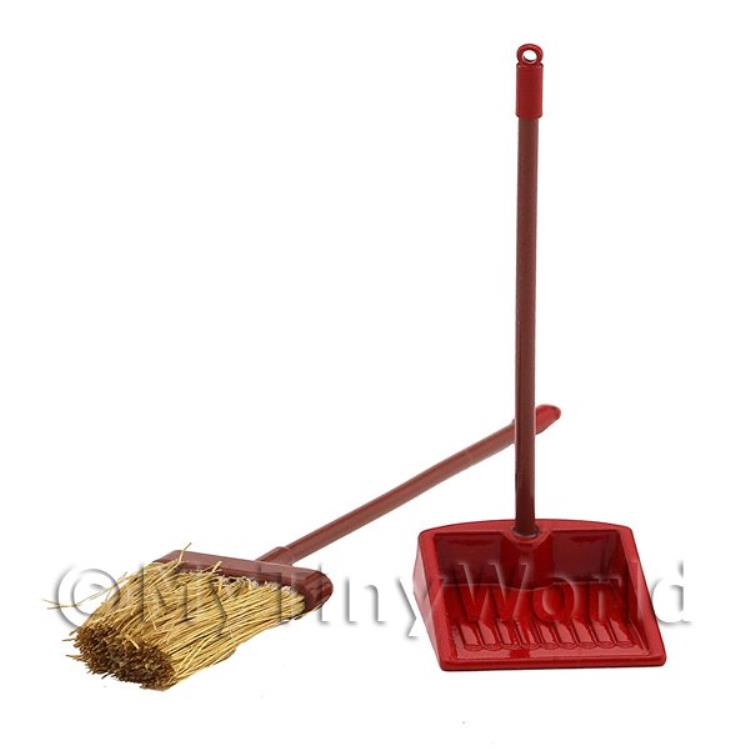 Dolls House Miniature Broom and Dustpan With Metal Handles