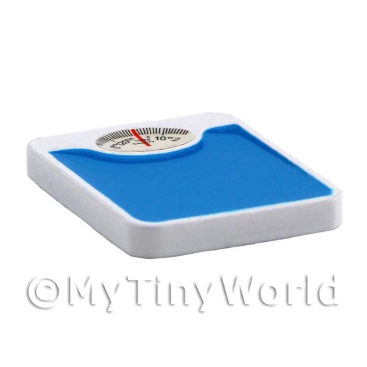 Dolls House Miniature White And Blue Metal Bathroom Scales