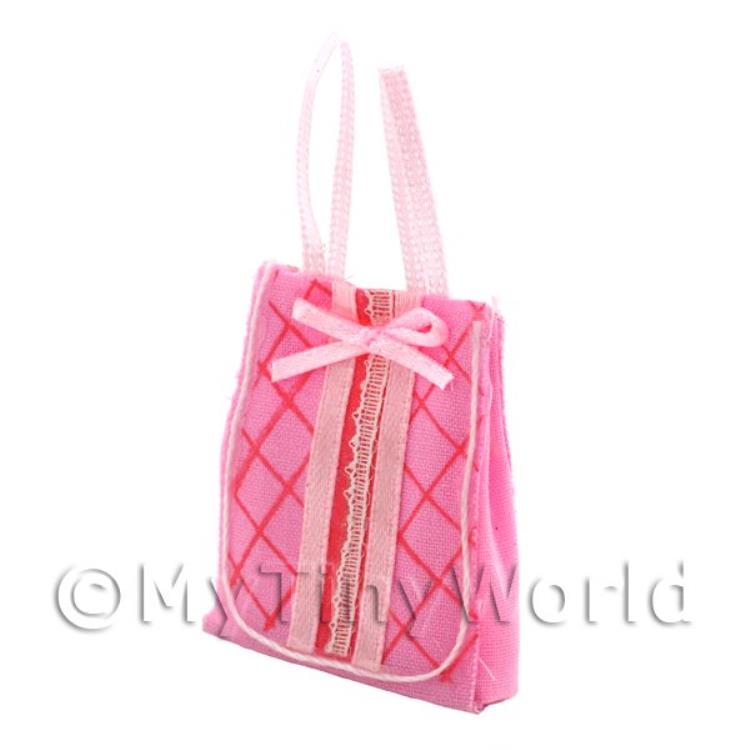 Dolls House Miniature Pink Fabric Shopping Bag