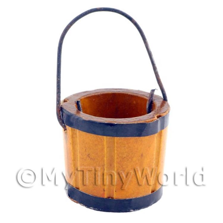 Dolls House Miniature Small Wooden Bucket With Metal Handle
