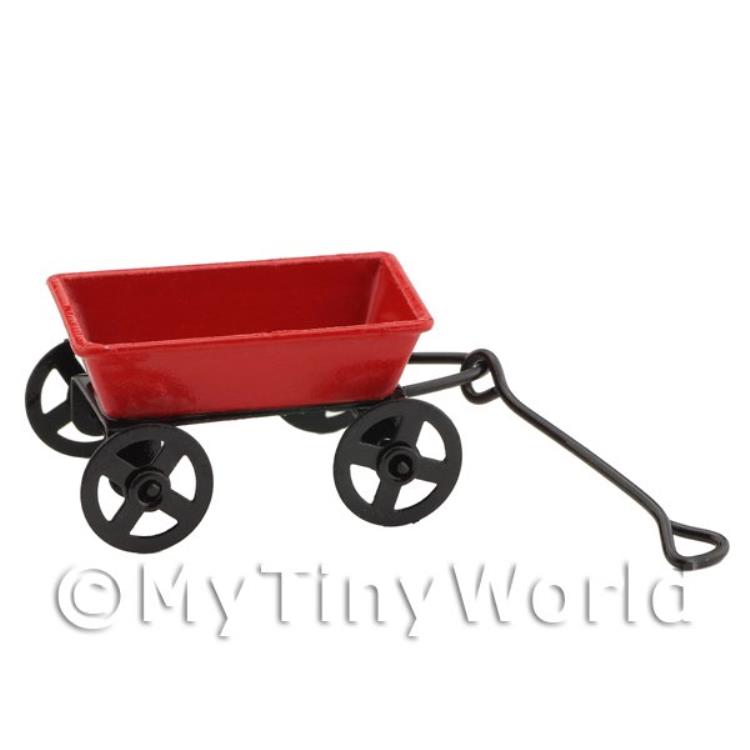 Dolls House Miniature Red Old Fashioned Metal Pull Along Cart