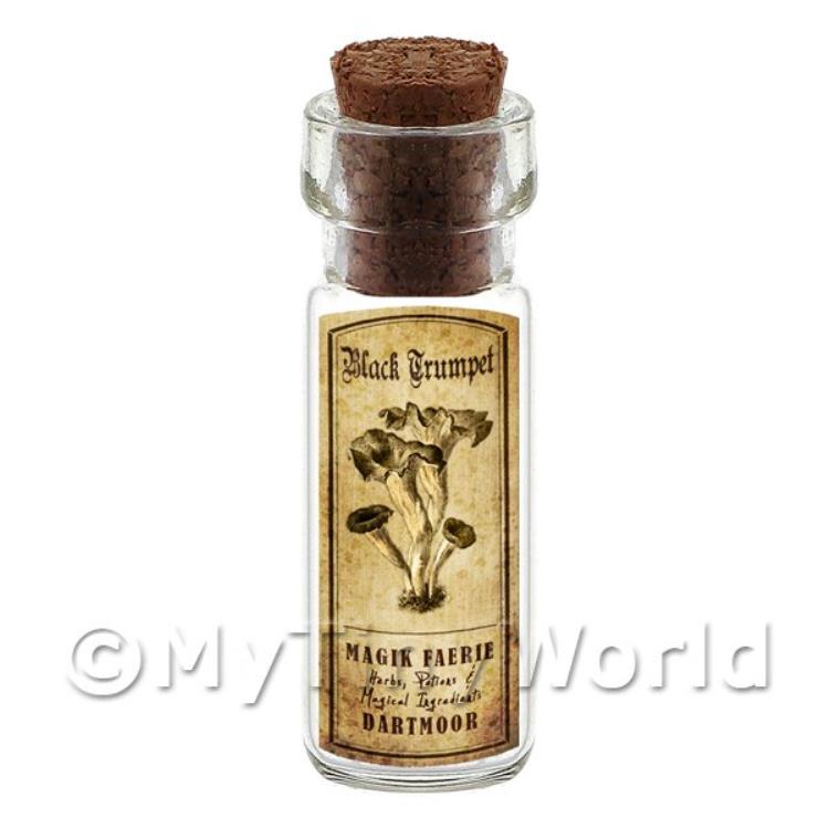 Dolls House Miniature Apothecary Black Trumpet Fungi Bottle And Label