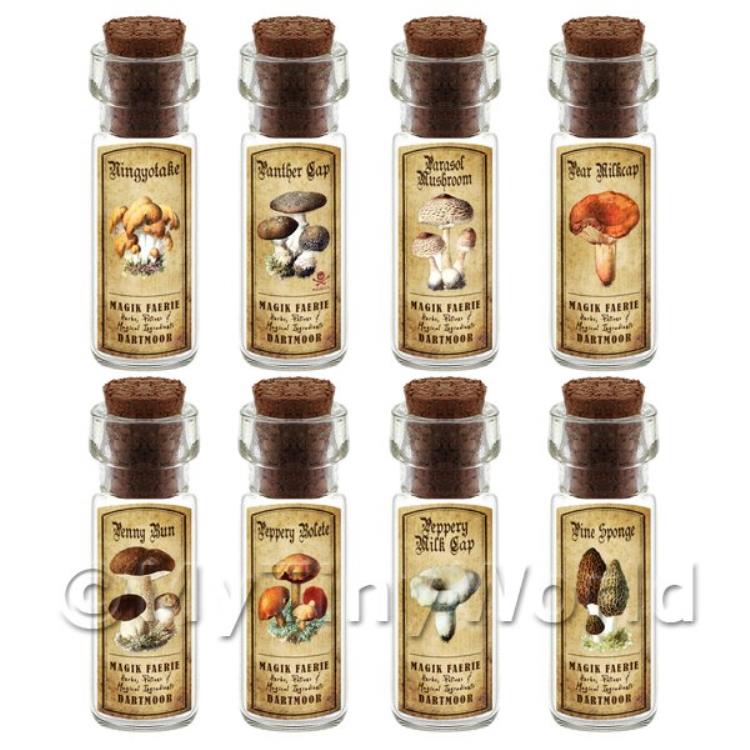 Dolls House Apothecary 8 Fungus / Mushroom Bottle And Colour Labels Set 3
