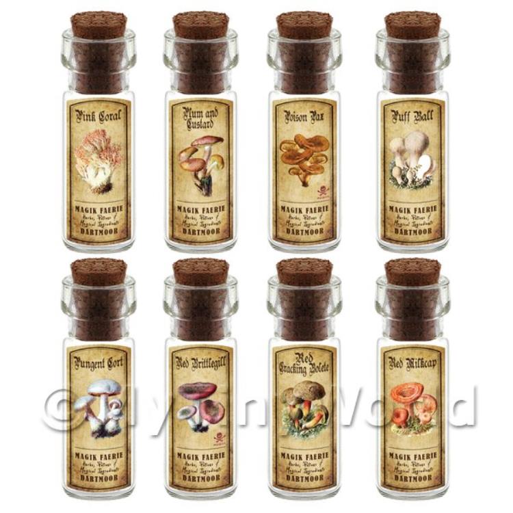 Dolls House Apothecary 8 Fungus / Mushroom Bottle And Colour Labels Set 4