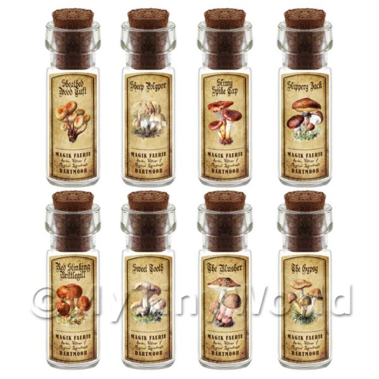 Dolls House Apothecary 8 Fungus / Mushroom Bottle And Colour Labels Set 6