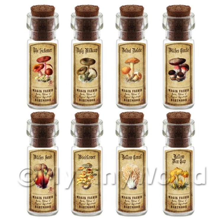 Dolls House Apothecary 8 Fungus / Mushroom Bottle And Colour Labels Set 7
