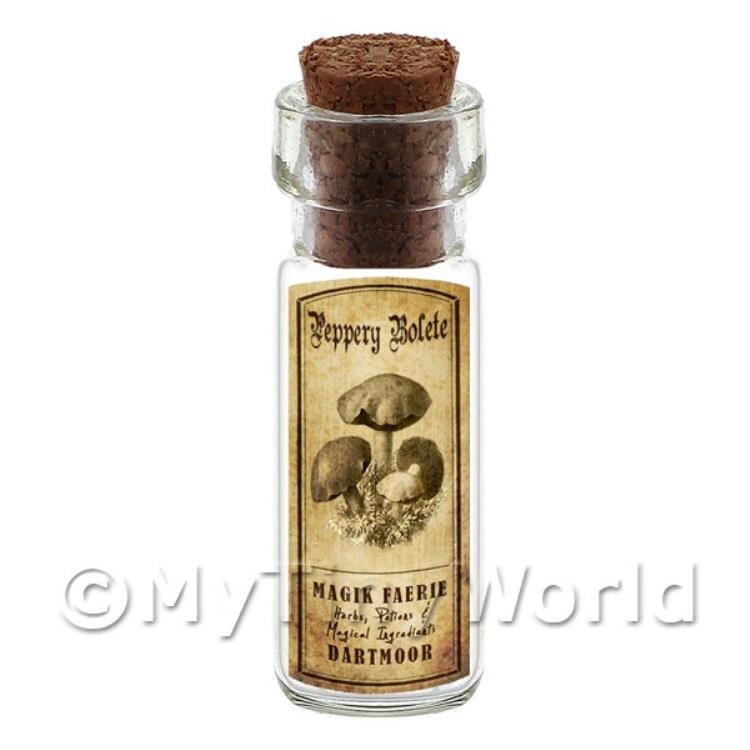 Dolls House Miniature Apothecary Peppery Bolete Fungi Bottle And Label