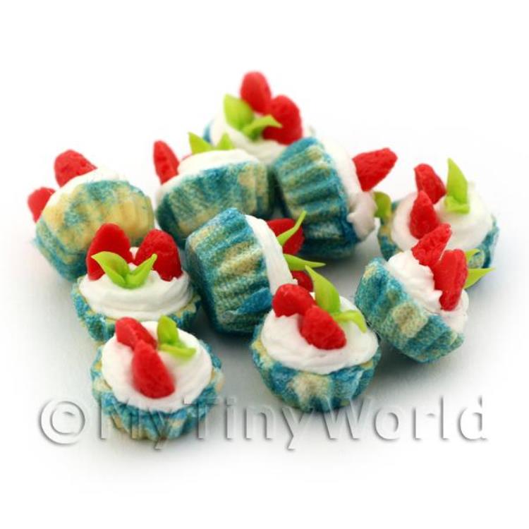 Miniature Strawberry And Cream Cupcake With A Blue Colour Paper Cup