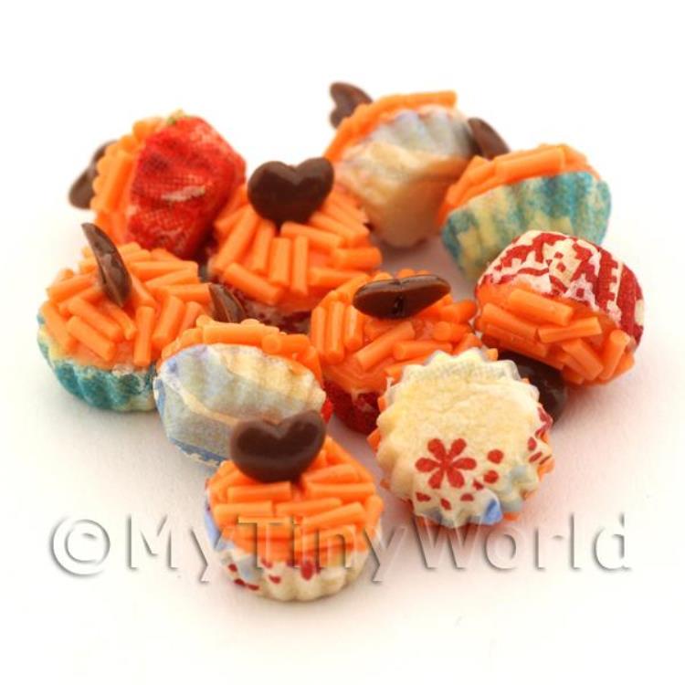 Miniature Orange Sprinkle With Choc Heart Cupcake With Mixed Colour Paper C