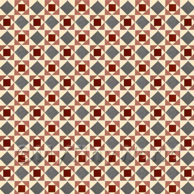 Miniature Red And Grey Geometric Design Tile Sheet With White Grout