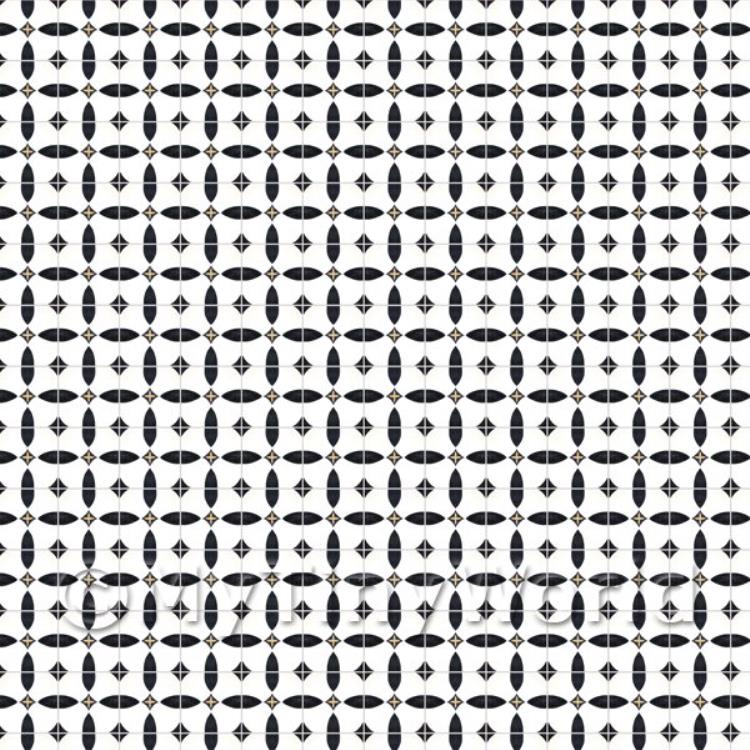 Miniature Black Circular Geometric Design Tile Sheet With Grey Grout