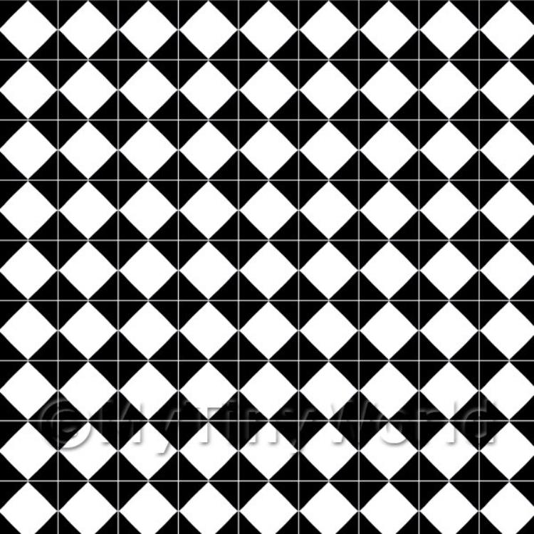 Large Classic Black And White Diamond Design Tile Sheet With White Grout