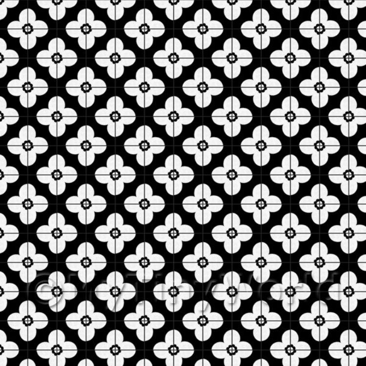 Miniature White Flower Design Tile Sheet With Black Grout