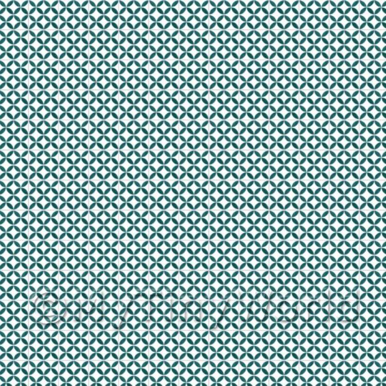 Miniature Sea Green Geometric Circle Design Tile Sheet With Grey Grout