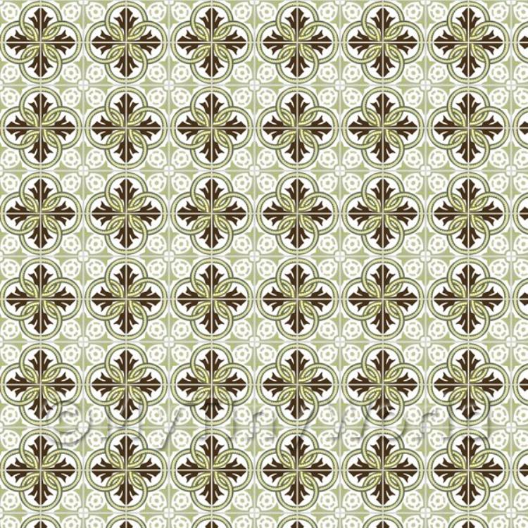 Miniature Brown And Sage Green Design Tile Sheet With Pale Grey Grout