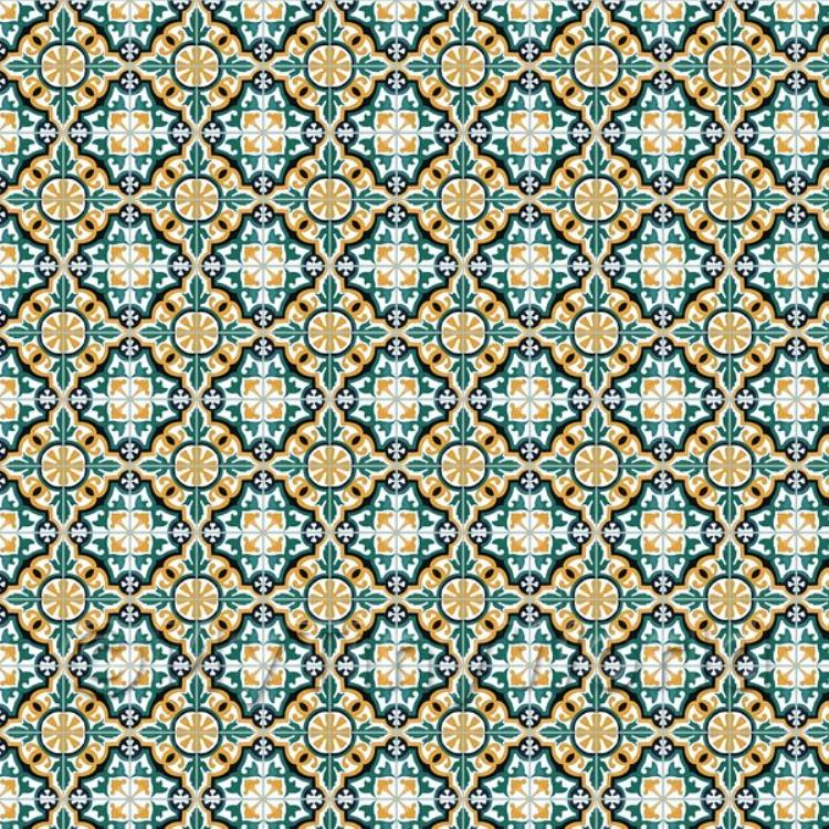 Miniature Orange And Green Aztec Style Tile Sheet With Grey Grout