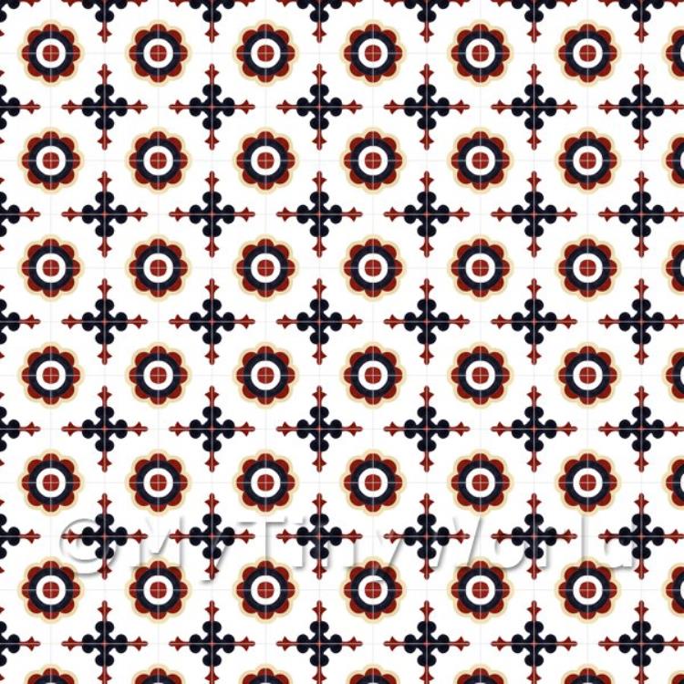 Miniature Dark Red and Navy Blue Target Design Tile Sheet With Grey Grout