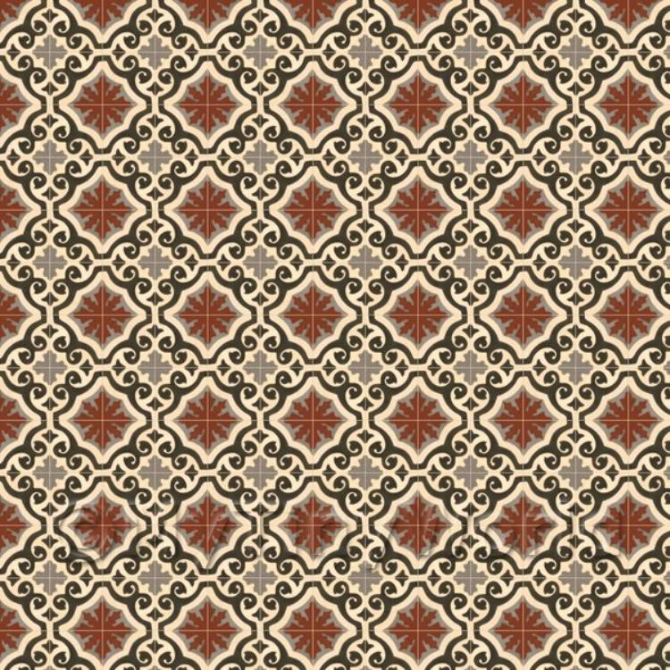 Miniature Dark Red, Black And Grey Ornate Tile Sheet With Yellow Grout