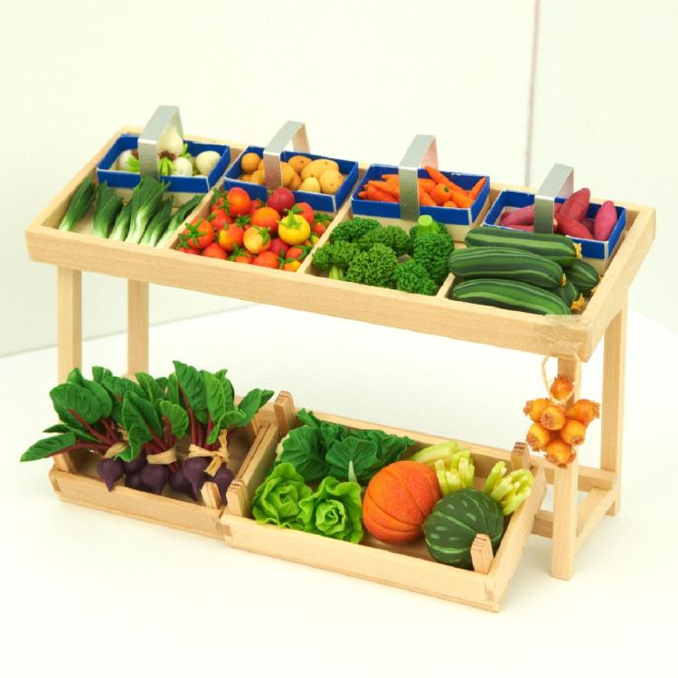 Dolls House vegetable stall with handmade punnets and crates