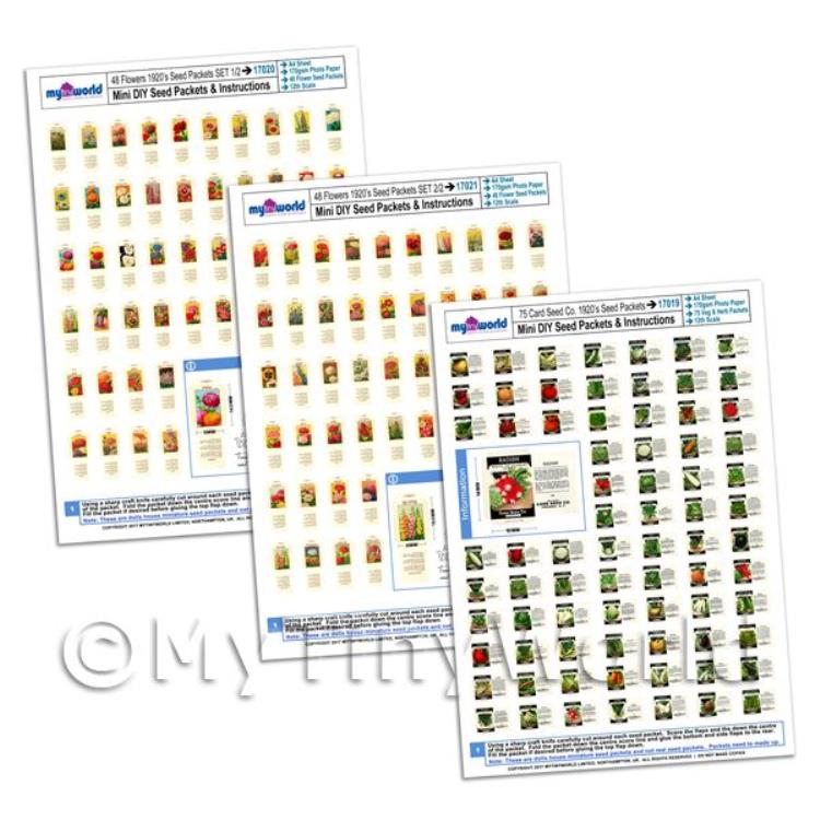 Dolls House Miniature Complete Seed Packet Collection - 3 x A4 Value Sheets