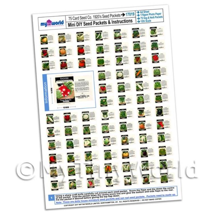 Dolls House Complete Set of 75 Vegetable Seed Packets A4 Value sheet